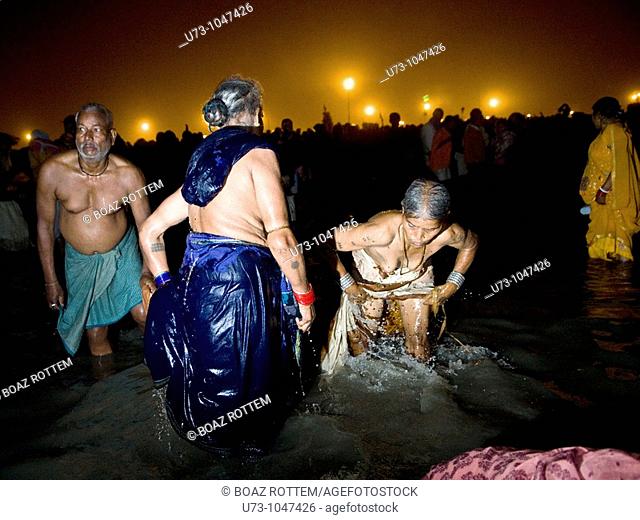 Night bathing during the Gangasagar mela, West Bengal, India