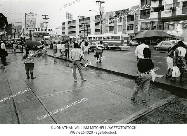 PANAMA Panama City -- 1994 -- People wait for a bus in Via Espana in Panama City, Panama -- Picture by Jonathan Mitchell | Lightroom Photos