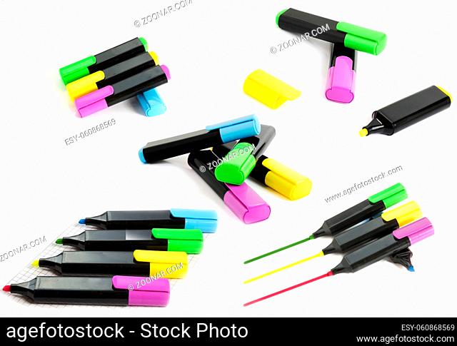 Group of color markers on a light background (file contains clipping path)