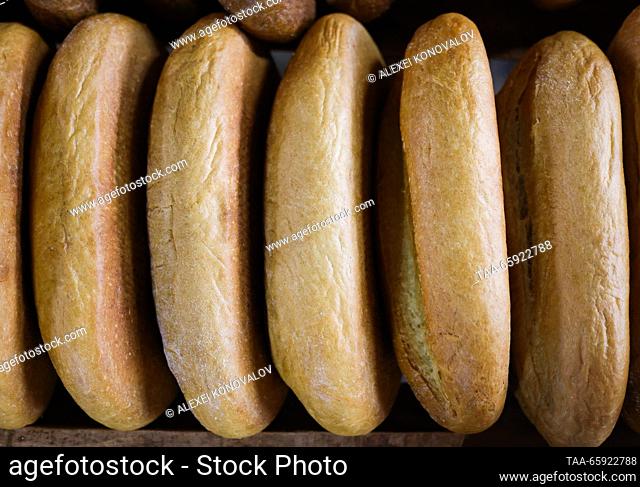 RUSSIA, ZAPOROZHYE REGION - DECEMBER 19, 2023: Bread loaves ready to be sent to stores are pictured at the Berdyansk Bakery in the city of Berdyansk