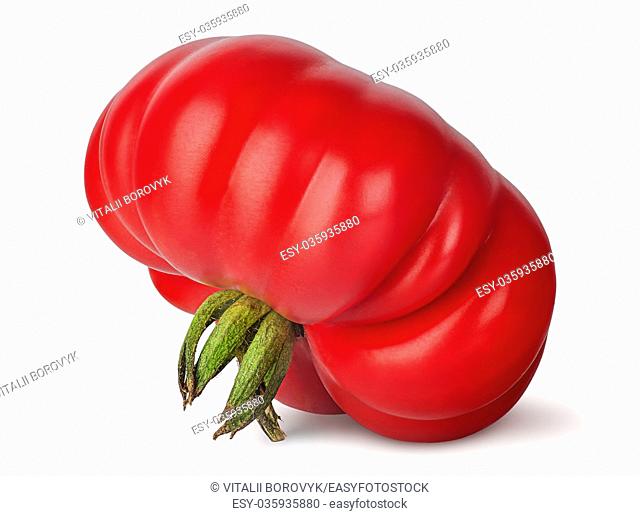 Fresh heirloom tomato inverted isolated on white background