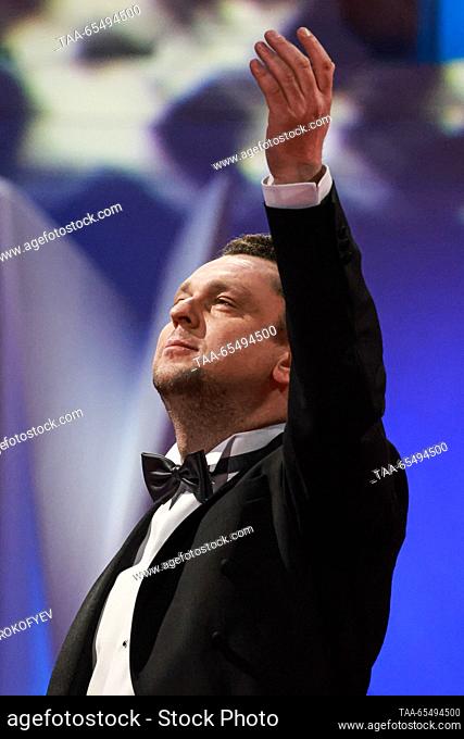 RUSSIA, MOSCOW - DECEMBER 5, 2023: Mikhail Golikov, artistic director, chief conductor at the State Symphony Orchestra of the Leningrad Region