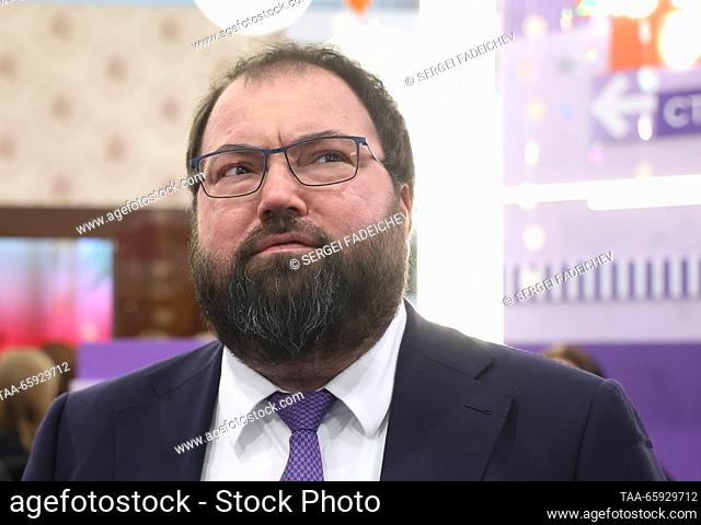 RUSSIA, MOSCOW - DECEMBER 20, 2023: Russia's Digital Development, Communications and Mass Media Minister Maksut Shadayev visits a stand of the Russian Ministry...