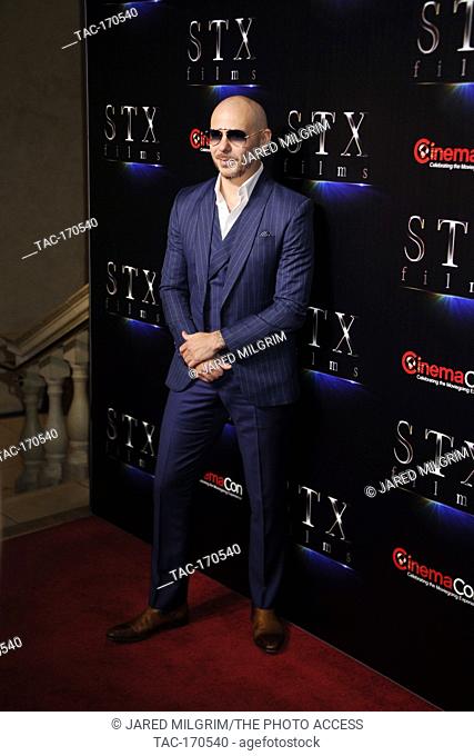 Rapper/Actor Armando Christian Pérez aka Pitbull arrives at the STXfilms presentation red carpet for CinemaCon's ""The State Of The Industry: Past