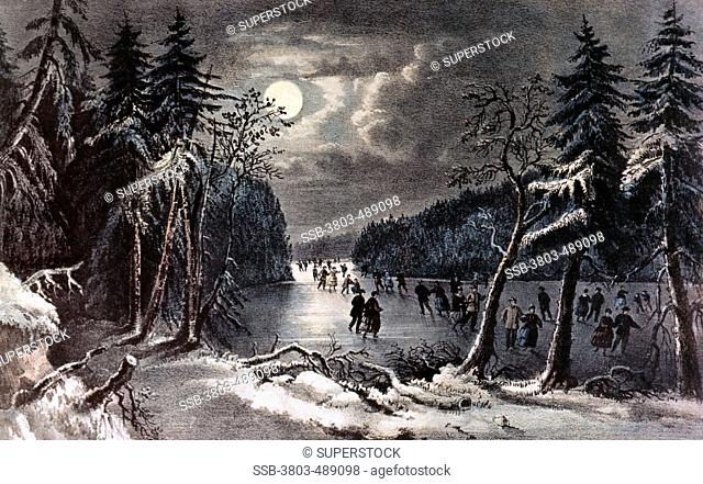 Skating Scene - Moonlight 1868 Currier and Ives active 1857-1907/American