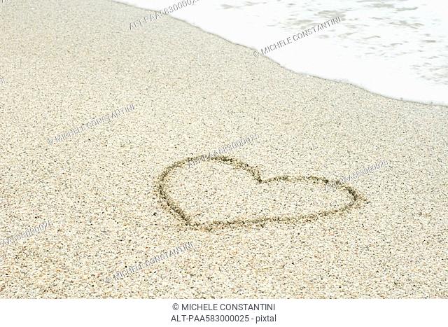 Heart drawn in sand at the beach