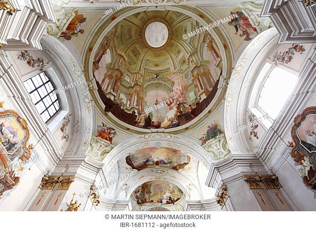 Ceiling frescoes, Maria Langegg pilgrimage church, Dunkelsteinerwald, Wachau, Mostviertel region, Lower Austria, Austria, Europe