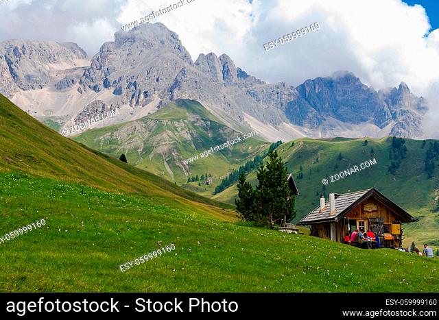 The idyllic valley of Fuciade, near Passo San Pellegrino in the Dolomites