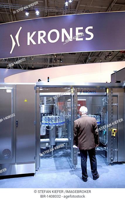 Bottling line of the Krones AG company and Krones AG company logo at the Drinktec fair 2009 in Munich, Bavaria, Germany, Europe
