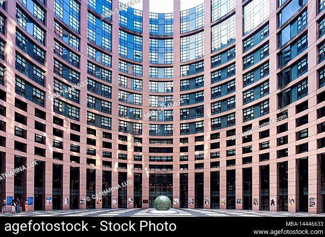 France, Alsace, European Parliament, Louise Weiss building, courtyard