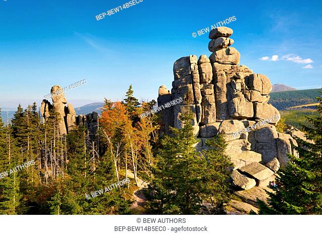 Poland, Lower Silesia Province, the Karkonosze. Rock formrmation 'Pilgrims'