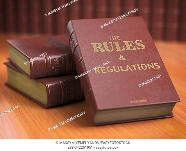 Rules an regulations books with official instructions and directions of organization or team. 3d illustration