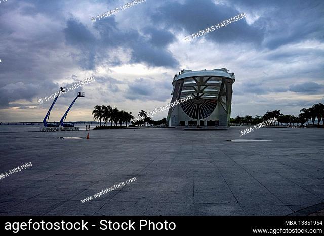 View of the Museum of Tomorrow (Museu do Amanhã), designed by Spanish architect Santiago Calatrava and located at Pier of Praça Mauá, Rio de Janeiro, Brazil
