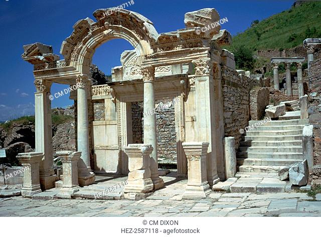 The Corinthian style temple of Hadrian (24 January 76 -10 July 138) in Ephesus, which consists of a cella and a porch, 2nd century