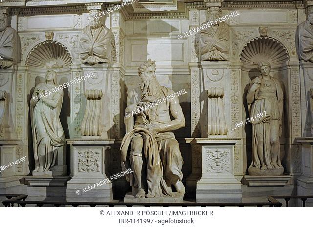 Julius Tomb by Michelangelo Buonarroti in the church San Pietro in Vincoli, Moses with cornets, Historic City, Rome, Italy