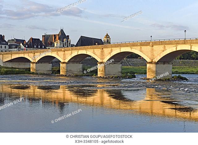 Bridge Marechal Leclerc over the Loire River at Amboise, Touraine, department of Indre-et-Loire, Centre-Val de Loire region, France, Europe