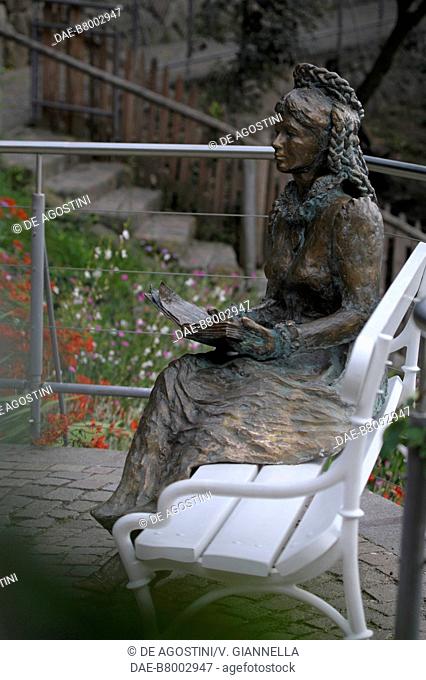 Sculpture depicting the Empress Elisabeth of Bavaria (1837-1898), best known as Sissi, in the gardens of Trauttmansdorff Castle, 14th century, Merano