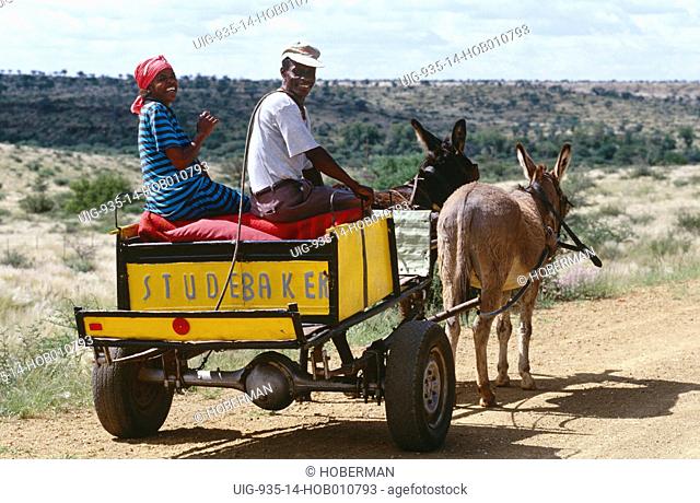 Couple in Donkey-Drawn Cart, Namibia, Africa