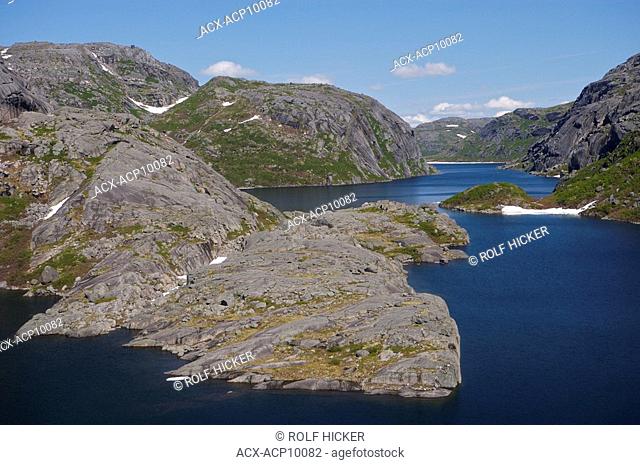 Aerial view of a Lake in the Mealy Mountains in Southern Labrador, Newfoundland & Labrador, Canada