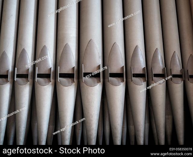 pipes of church pipe organ keyboard music instrument