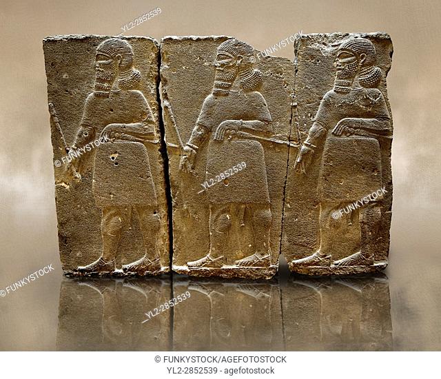 Sculpted Assyrian relief panels of mace bearers from Hadatu ( Aslantas ) around 800 B. C. Istanbul Archaeological museum Inv No. 14-10