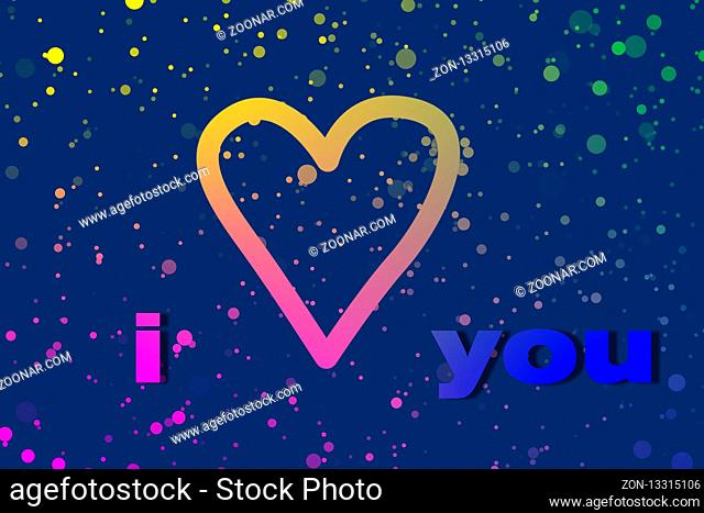 Bright sign heart on flicker blue color gradient. Happy Valentine's Day. greeting card, banner, signboard