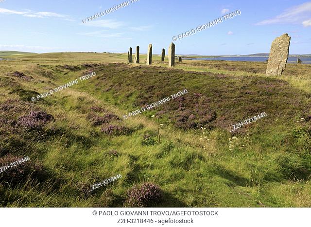 Ring of standing stones at Brodgar, Orkney, Scotland, Highlands, United Kingdom
