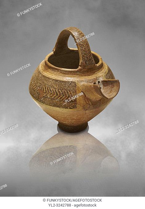 Bronze Age Anatolian decorated terra cotta tea pot with strainer - 19th to 17th century BC - Kültepe Kanesh - Museum of Anatolian Civilisations, Ankara, Turkey