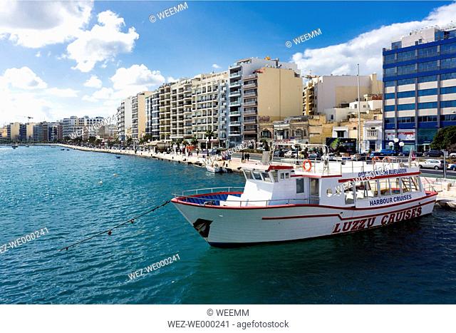 Malta, Sliema, tourboat at landing stage
