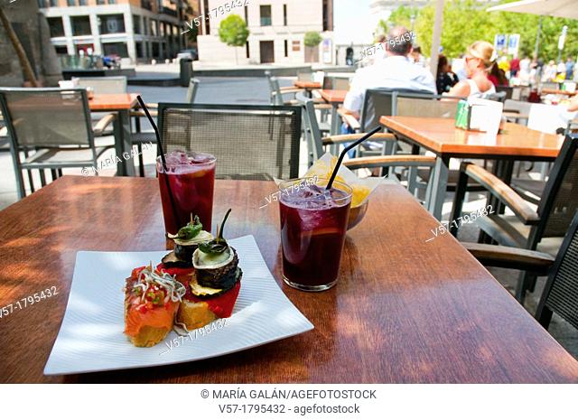 Tapa and tinto de verano in a terrace. Madrid, Spain