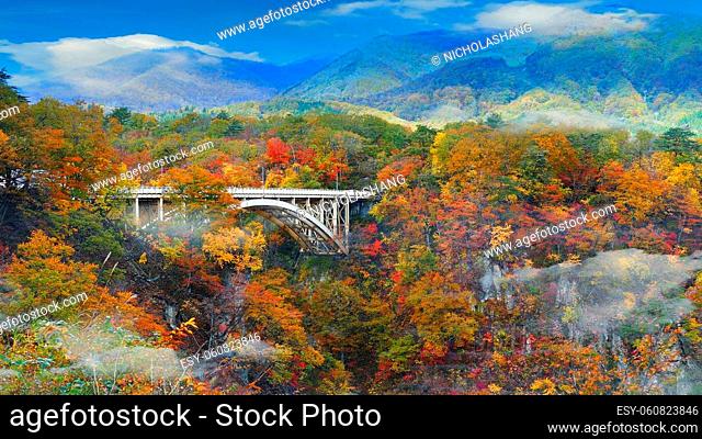 The Naruko Gorge valley with rail tunnel in Miyagi Tohoku Japan