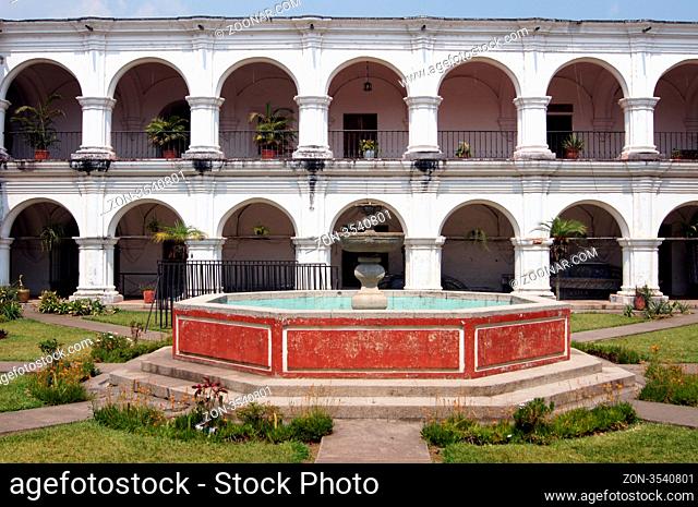Inner yard of monastery Escuela de Cristo in Antigua Guatemala