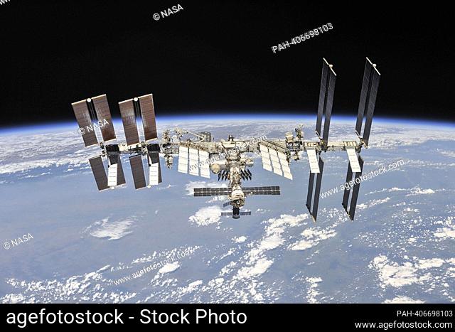 The International Space Station (ISS) photographed by Expedition 56 crew members from a Soyuz spacecraft after undocking on October 4, 2018