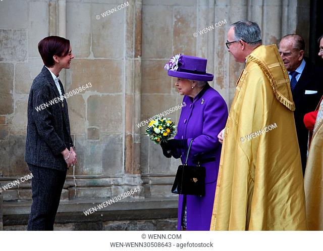 Her Majesty The Queen, accompanied by The Duke of Edinburgh and The Earl and Countess of Wessex, attend a Service of Thanksgiving at Westminster Abbey to...