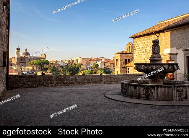 Italy, Lazio, Viterbo, Terrace fountain of Palazzo dei Papi