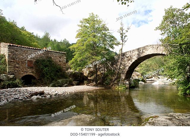 Corsica, Albertacce, Pont de Muricciolu, Bridge over river