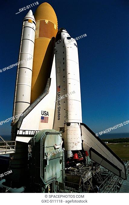 12/19/1997 --- The Space Shuttle Endeavour rolls out to Launch Pad 39A, the destination of its 3.4-mile journey from the Vehicle Assembly Building