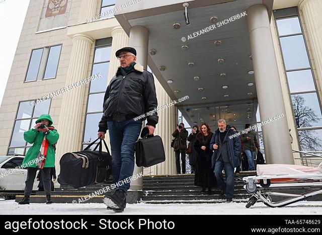 RUSSIA, MOSCOW - DECEMBER 14, 2023: Oleg Orlov (front), co-founder of the Memorial Russian human rights organization (declared a foreign agent in Russia and...