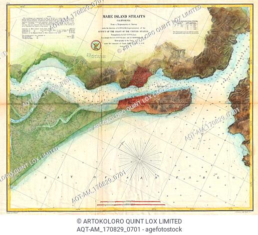 1857, U.S. Coast Survey Map of the Mare Island Straits, Vallejo, and the Napa River, Near San Franci