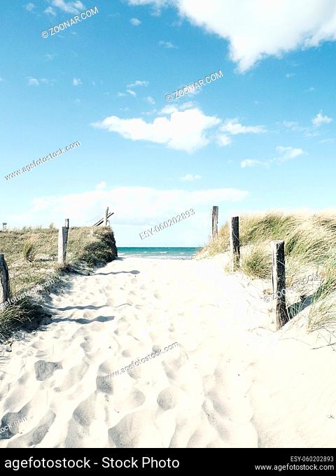 Beautiful pathway to the beach on a sunny winter day, Baltic Sea