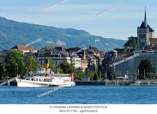 A Steamboat, lake Geneva, Geneva, Switzerland, Europe