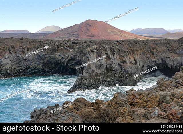 rocky coastal area named Los Hervideros at Lanzarote in the Canary Islands