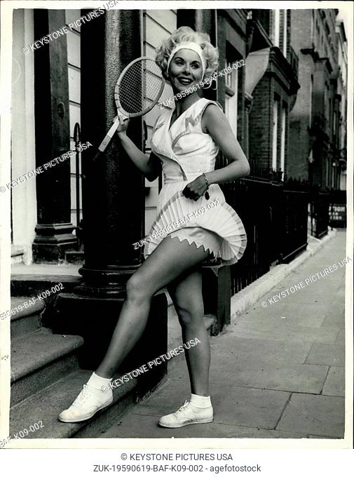 Jun. 19, 1959 - American Tennis star displays her glamorous tennis outfit for Wimbledon.: American tennis star Karol Fageros