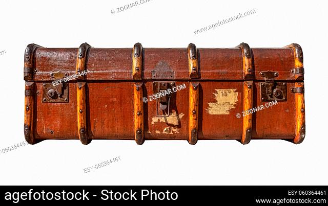 Isolated Vintage Retro Suitcase Or Trunk On A White Background