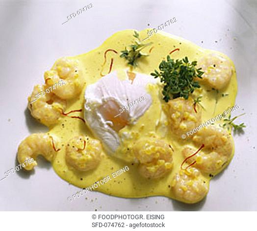 Poached Egg with Shrimp in Saffron Sauce