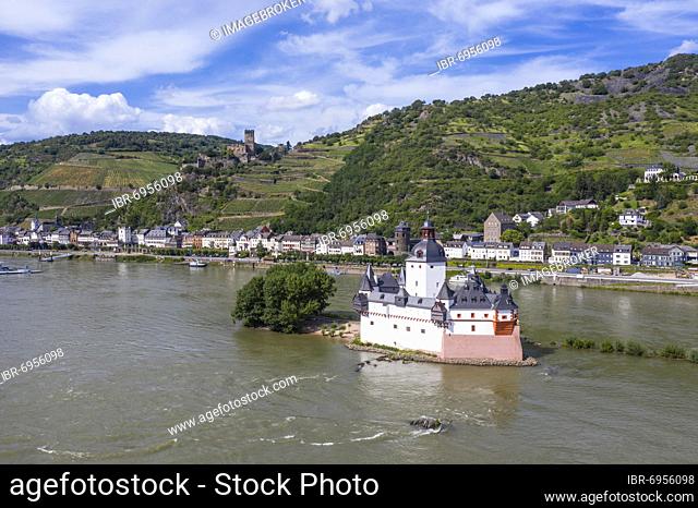 Pfalzgrafenstein Castle sitting in the Rhine river at Kaub, Unesco world heritage site Midle Rhine valley, Germany, Europe