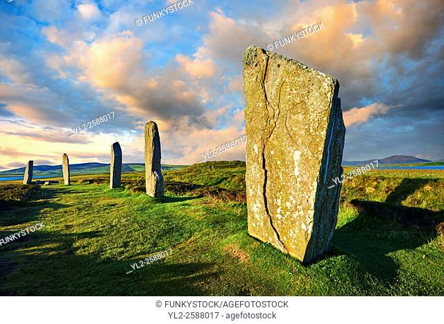The Ring of Brodgar ( circa 2, 500 to circa 2, 000 BC) is a Neolithic henge and stone circle or henge, the largest and finest stone circles in the British Isles