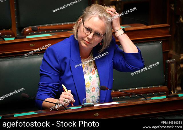CD&V's Leen Dierick pictured during a plenary session of the Chamber at the Federal Parliament in Brussels, Thursday 28 April 2022