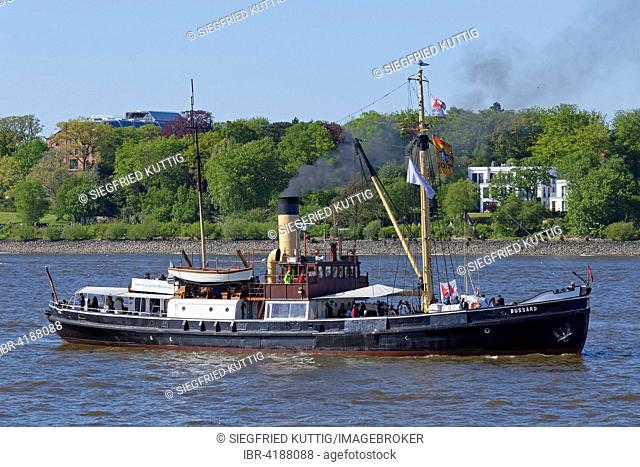 Traditional steamboat Bussard, 826. port birthday, Finkenwerder, Hamburg, Germany