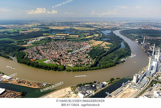 View of Altrip and the Rhine, Rhineland-Palatinate, Germany